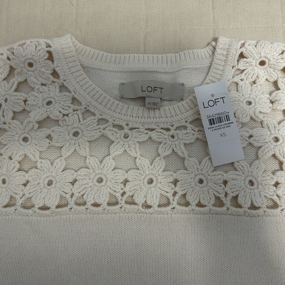 Loft short sleeve crochet sweater. NWT